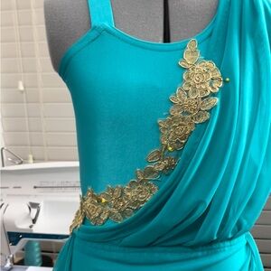 Elegant Teal and Gold Women's Dress
